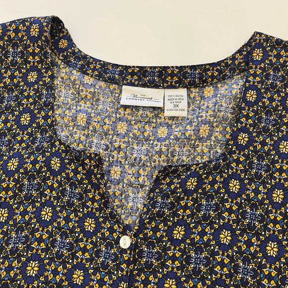 Vermont Country Store Midi Dress 3X Button Lightweight Geometric Blue Boho - Picture 8 of 11